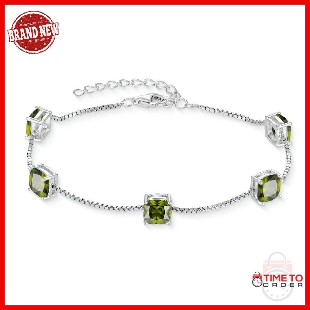 925 Sterling Silver Dainty Princess Cut Link Bracelet Jewelry Gift